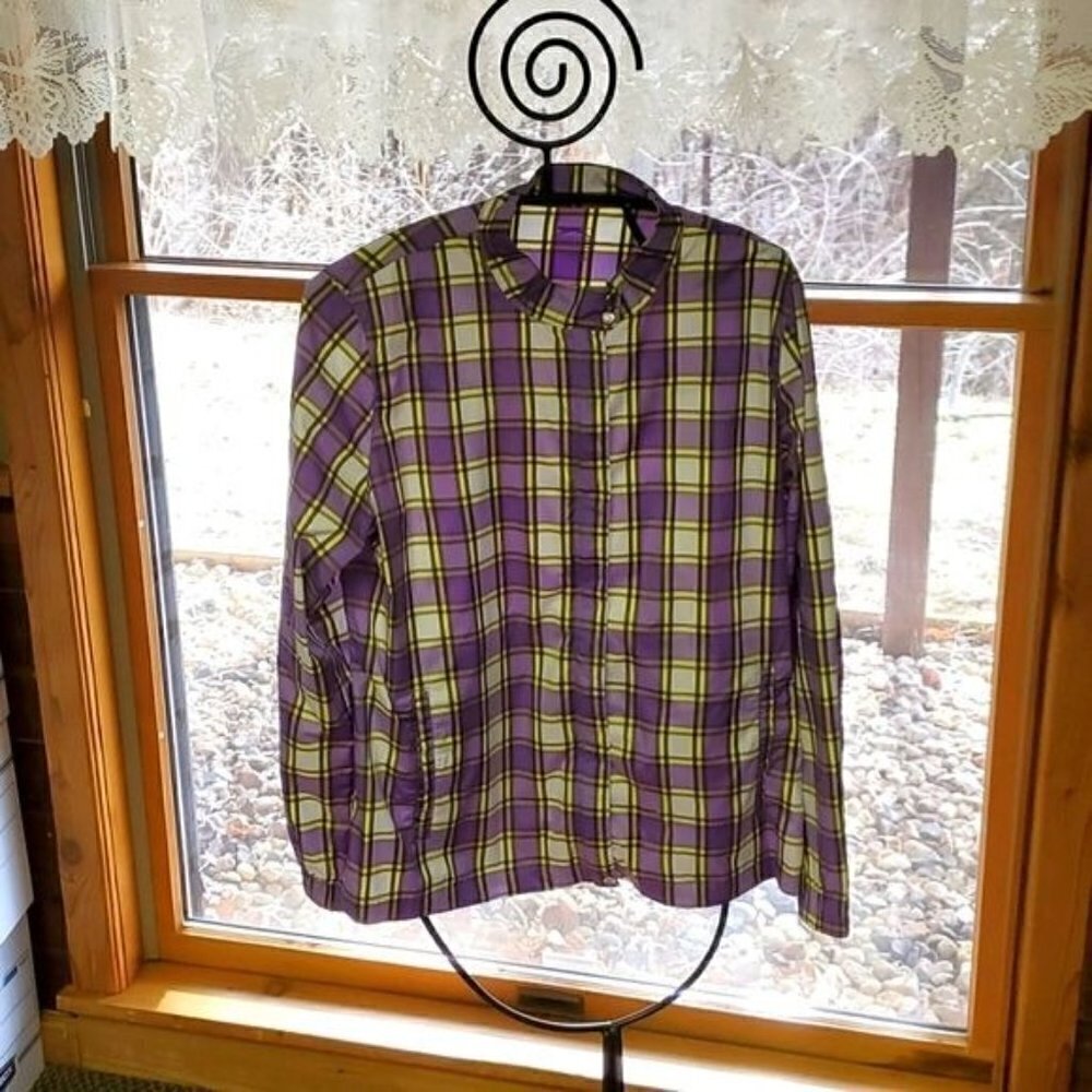 Slazenger Golf Full Zip Mock‎ Collar Purple Plaid Pocket Long Sleeve Sz L Jacket